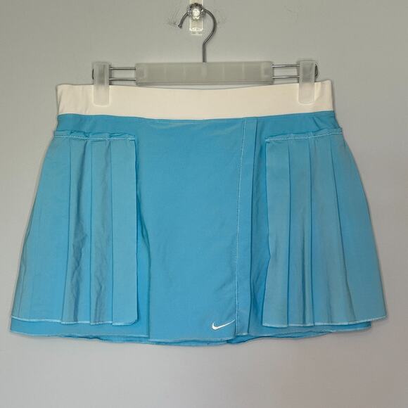 Nike Womens Tennis Skirt Size Medium Dri-Fit Skort Blue Slit Stretch Pull On - Picture 1 of 12